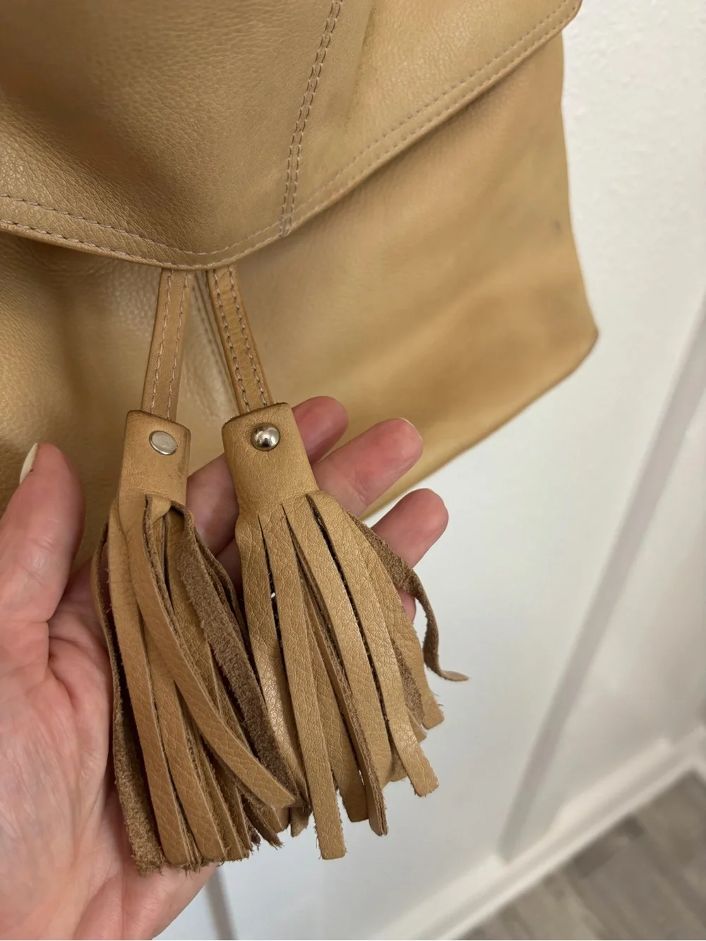 Alfani Beige Shoulder Bag with Ring & Tassel